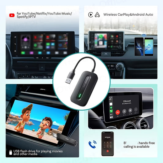 OTTOCAST Express Play2Video Ultra Wireless CarPlay Android Auto Adapter AI Box, Video Player Built-in NF/YT/IPTV, Plug & Play Streaming Device for Car, Incar Entertainment, Vehicle Multimedia, Modern Car Tech, Portable Device
