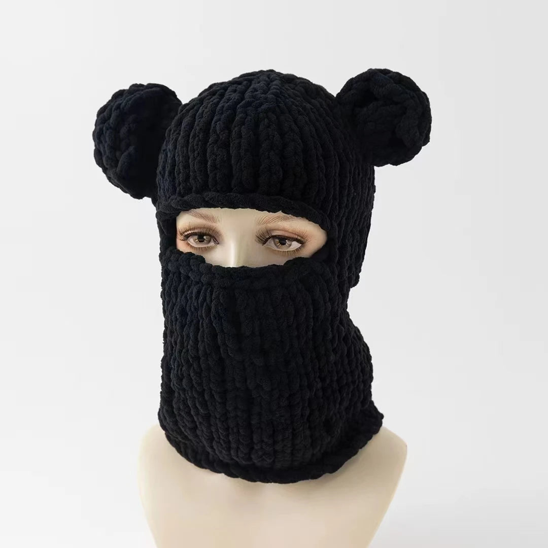 Fashion Womens Knit Full Face Ski Mask Crochet Balaclava Winter Warm Kawaii Cute Bunny Ears Knitted Balaclava Face Cover Mask