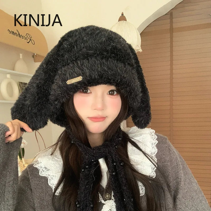 Winter Hat Thicken Ski Beanie Hat for Women Balaclava Spicy Girl Style Rabbit Girlfriend Hat Outdoor Warm Protection Accessories