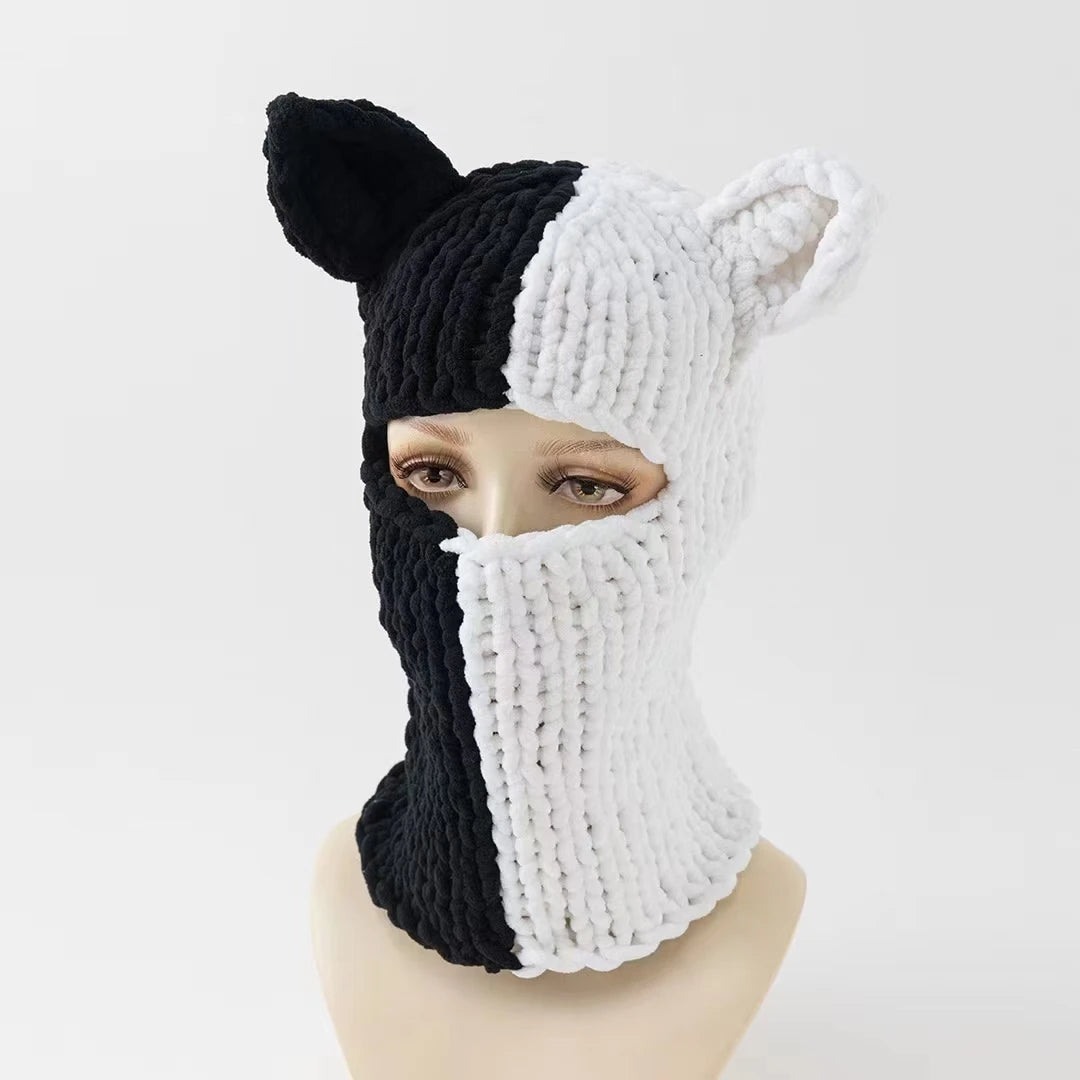 Fashion Womens Knit Full Face Ski Mask Crochet Balaclava Winter Warm Kawaii Cute Bunny Ears Knitted Balaclava Face Cover Mask
