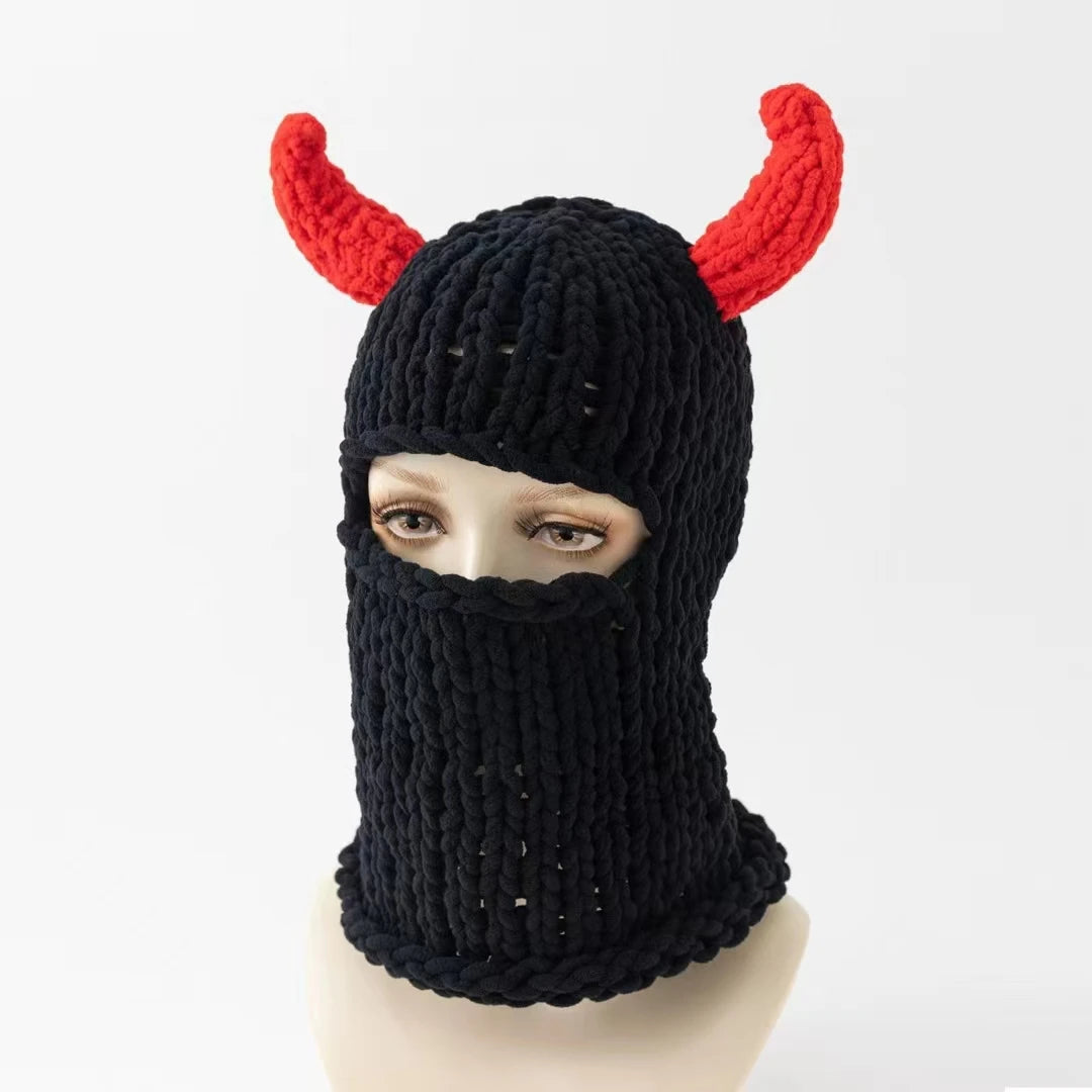 Fashion Womens Knit Full Face Ski Mask Crochet Balaclava Winter Warm Kawaii Cute Bunny Ears Knitted Balaclava Face Cover Mask