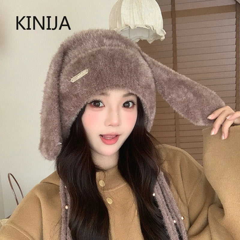 Winter Hat Thicken Ski Beanie Hat for Women Balaclava Spicy Girl Style Rabbit Girlfriend Hat Outdoor Warm Protection Accessories