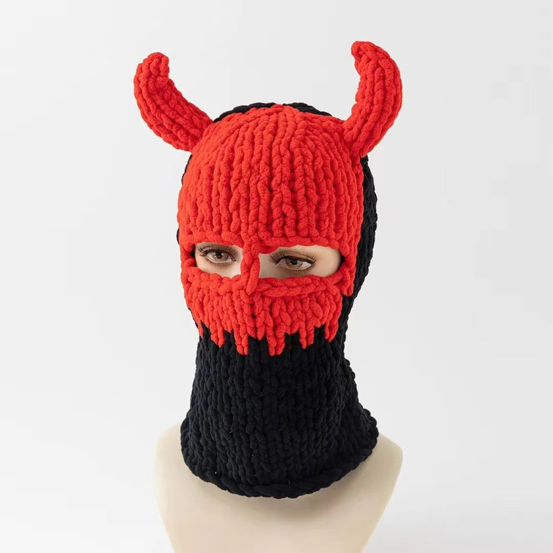 Fashion Womens Knit Full Face Ski Mask Crochet Balaclava Winter Warm Kawaii Cute Bunny Ears Knitted Balaclava Face Cover Mask