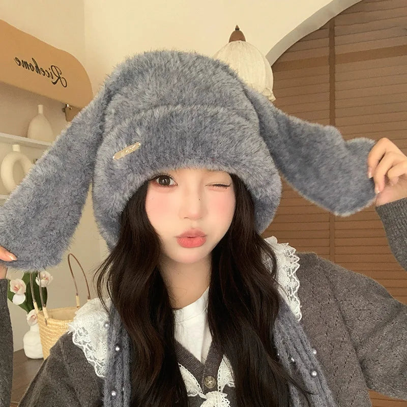 Winter Hat Thicken Ski Beanie Hat for Women Balaclava Spicy Girl Style Rabbit Girlfriend Hat Outdoor Warm Protection Accessories