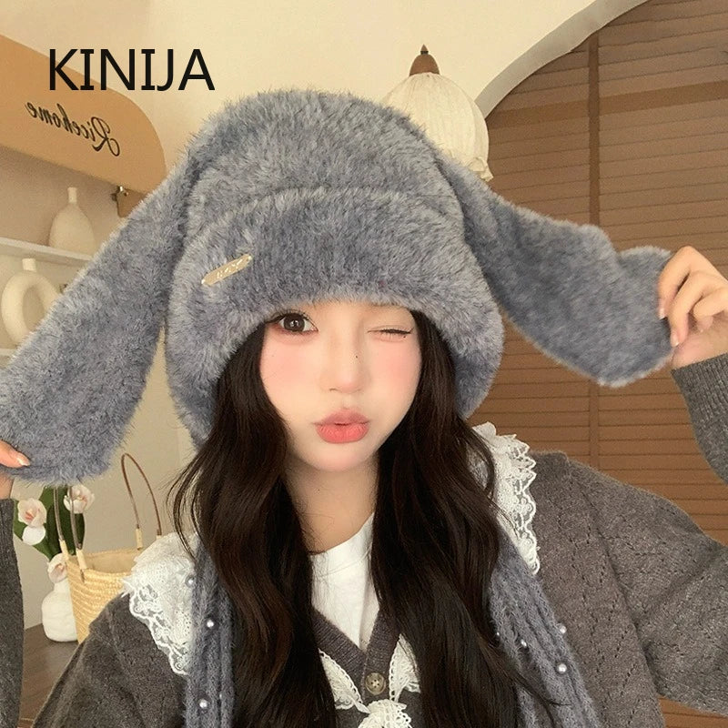 Winter Hat Thicken Ski Beanie Hat for Women Balaclava Spicy Girl Style Rabbit Girlfriend Hat Outdoor Warm Protection Accessories