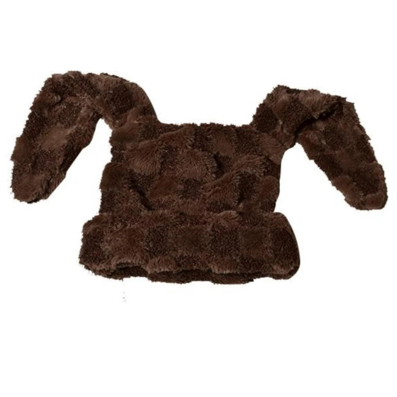 Korean Checkerboard Cute Long Rabbit Ears Lamb Wool Pullover Hat Men and Women Winter Warm Ear Protection Skull Beanie Cap