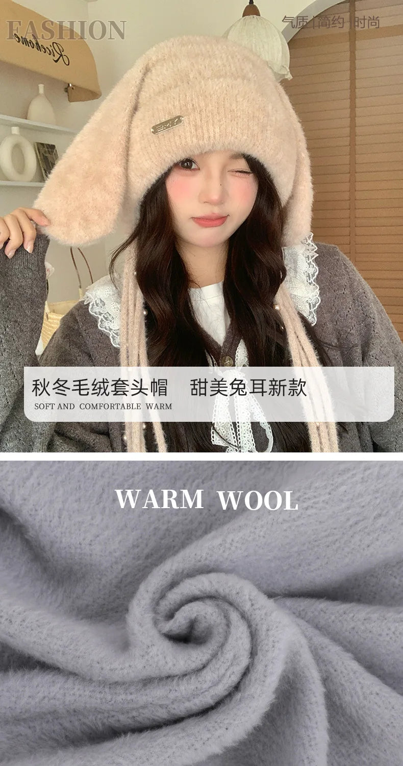 Winter Hat Thicken Ski Beanie Hat for Women Balaclava Spicy Girl Style Rabbit Girlfriend Hat Outdoor Warm Protection Accessories