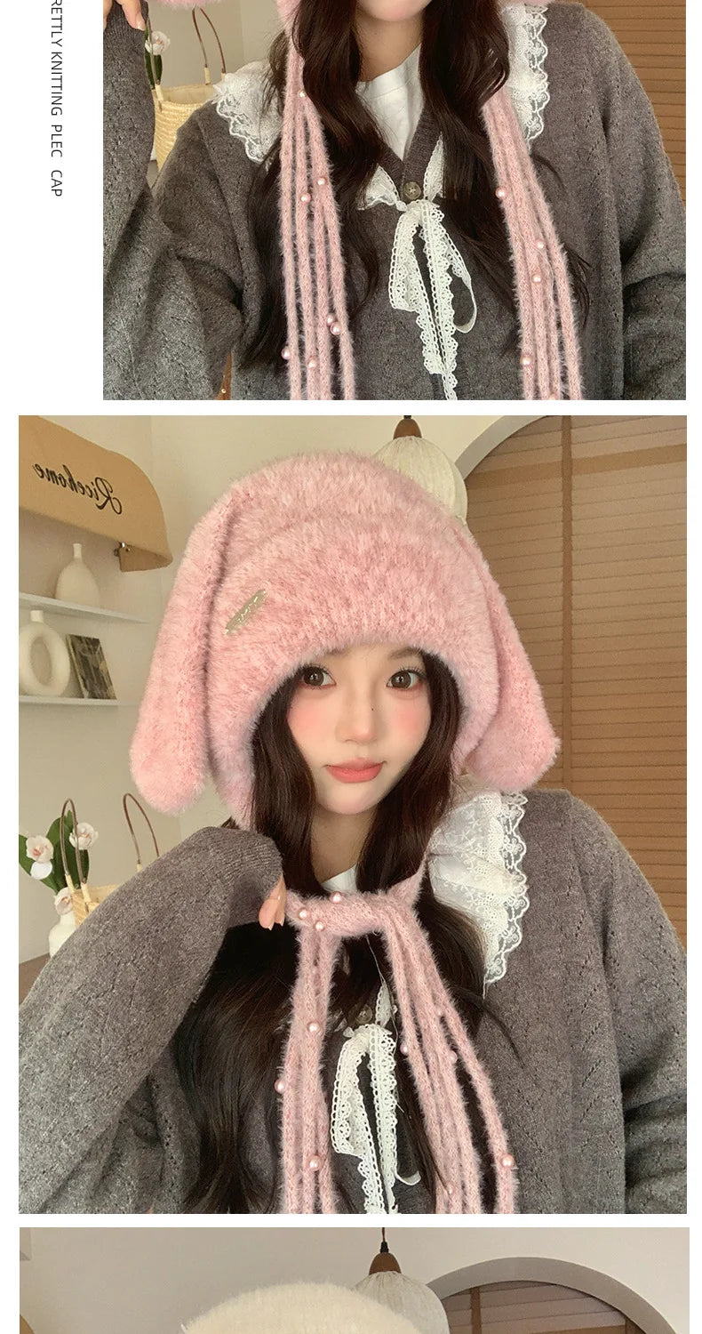 Winter Hat Thicken Ski Beanie Hat for Women Balaclava Spicy Girl Style Rabbit Girlfriend Hat Outdoor Warm Protection Accessories