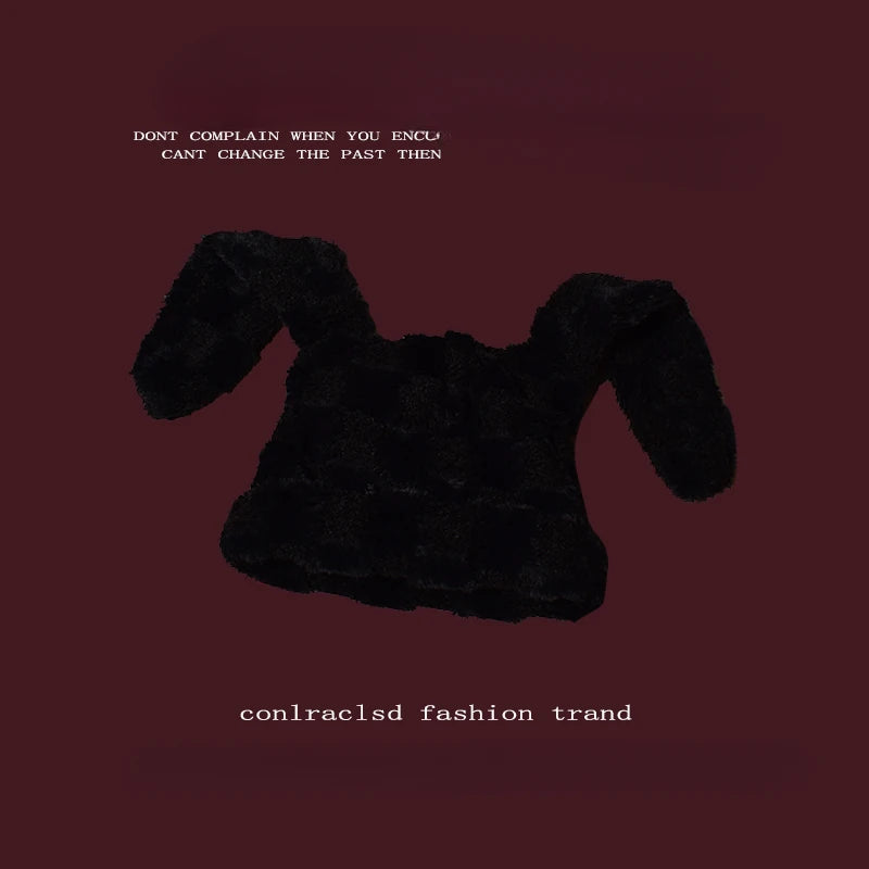 Korean Checkerboard Cute Long Rabbit Ears Lamb Wool Pullover Hat Men and Women Winter Warm Ear Protection Skull Beanie Cap