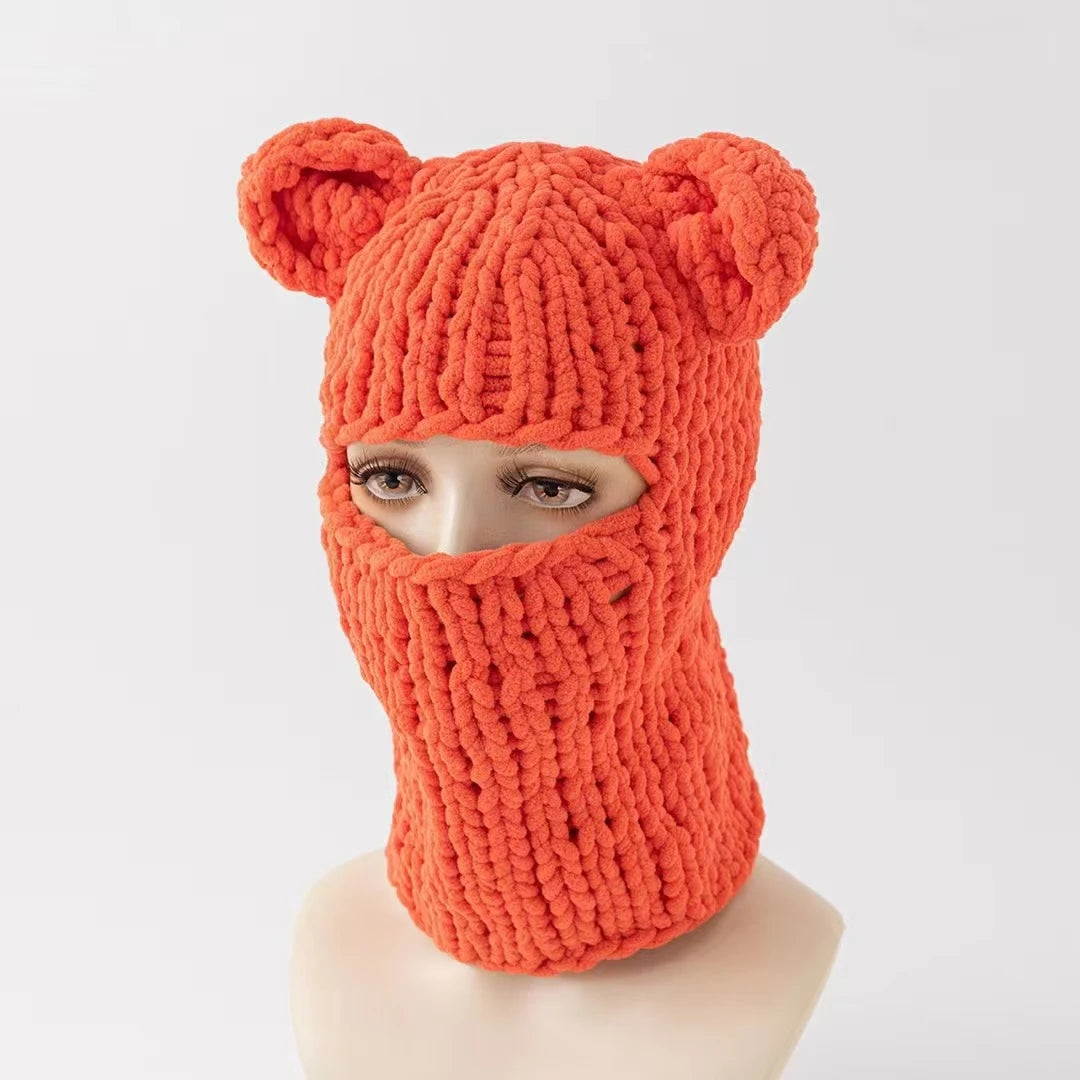 Fashion Womens Knit Full Face Ski Mask Crochet Balaclava Winter Warm Kawaii Cute Bunny Ears Knitted Balaclava Face Cover Mask