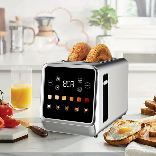 2-Slice Stainless Steel Smart Toaster with LCD Display & Touch Control - Extra Wide Slot, 6 Bread Types (Bagel, Gluten-Free, English Muffin, Sourdough, Sandwich) w/Defrost, Cancel, Memory & Toasting Functions, Digital Timer,