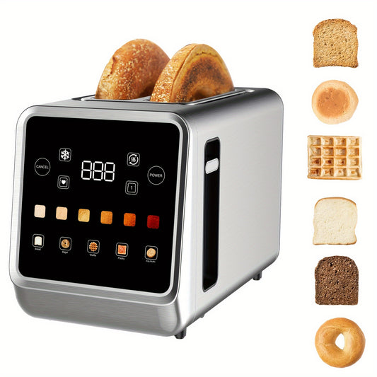 2-Slice Stainless Steel Smart Toaster with LCD Display & Touch Control - Extra Wide Slot, 6 Bread Types (Bagel, Gluten-Free, English Muffin, Sourdough, Sandwich) w/Defrost, Cancel, Memory & Toasting Functions, Digital Timer,