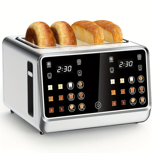 Toaster 4 Slice, Digital Smart Toaster with TouchScreen, Dual Control Panel, Single Slot Toasting, Timer, Reheat & Defrost for Bagels, Bread, Waffles, Stainless Steel Kitchen Essentials,  Bagel Toaster, Modern Kitchen Gadget,